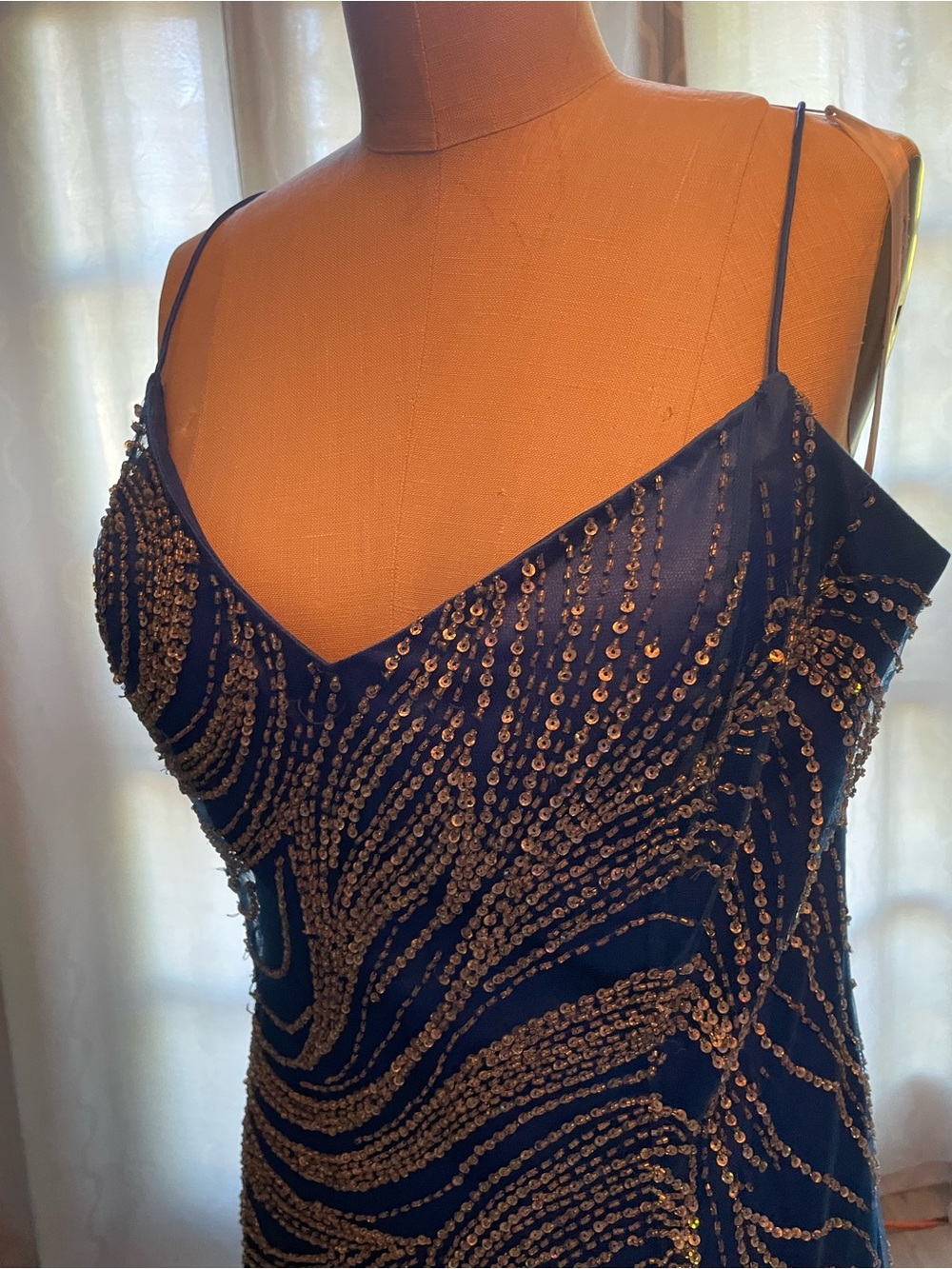 Party Time Formals Navy Blue Sequin Prom Dress